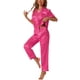 thumbnail image 4 of INSPIRAR CHIC Conjunto de Pijama de 2 Piezas para Mujeres, Camisa de Botones con Pantalones, Ropa de Noche para el Día de la Madre, Color Rosa Fucsia, 4 of 4