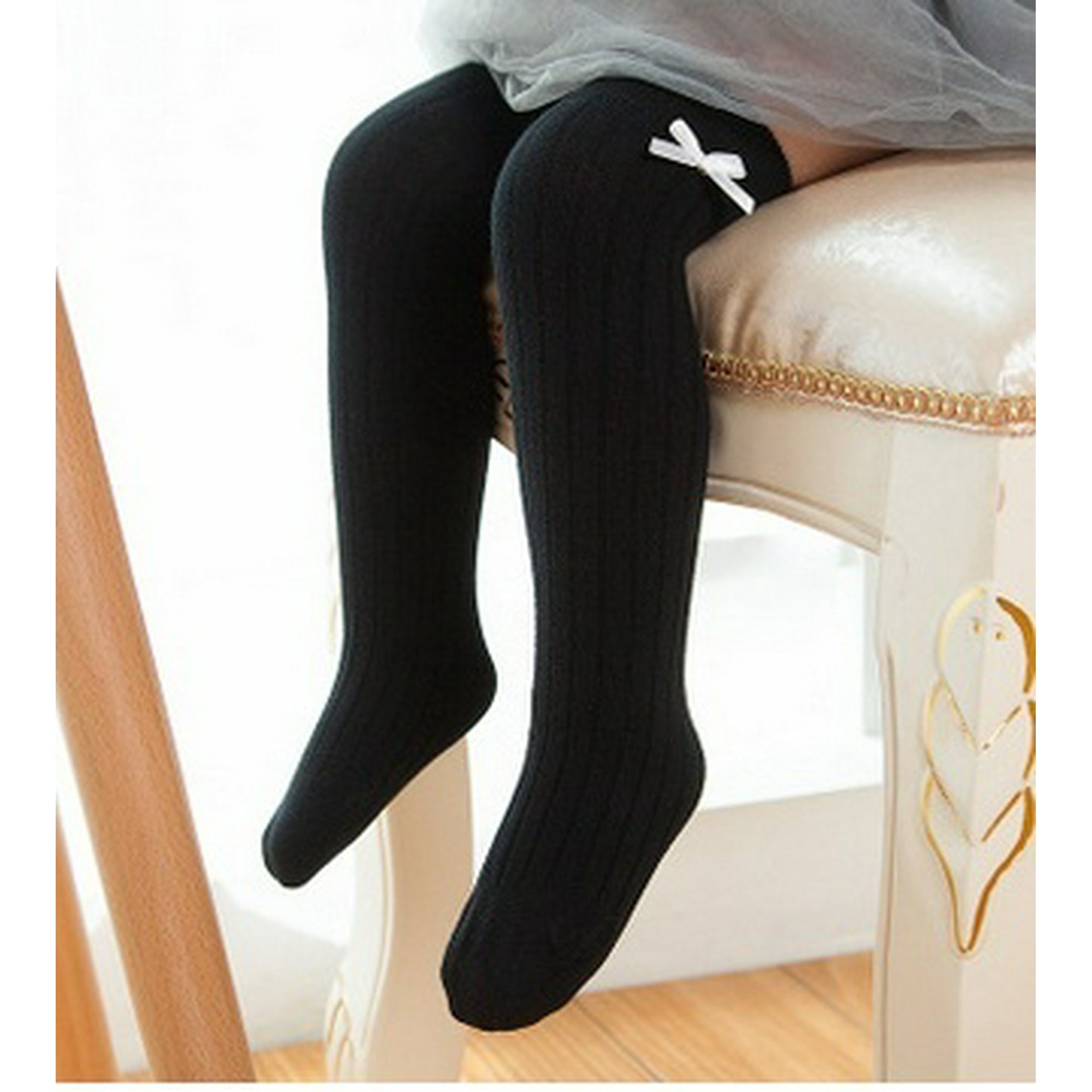 Pudcoco Kids Baby Girls Bow Anti Slip Cotton Warm Stockings Tights Baby Pantyhose Socks Black