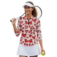 thumbnail image 2 of HUIACONG Red Heart Love Print Tennis Tops with Zipper Polyester Spandex Fabric with Comfortable Womens 3/4 Sleeve Golf Shirts for Ladies, 2 of 10