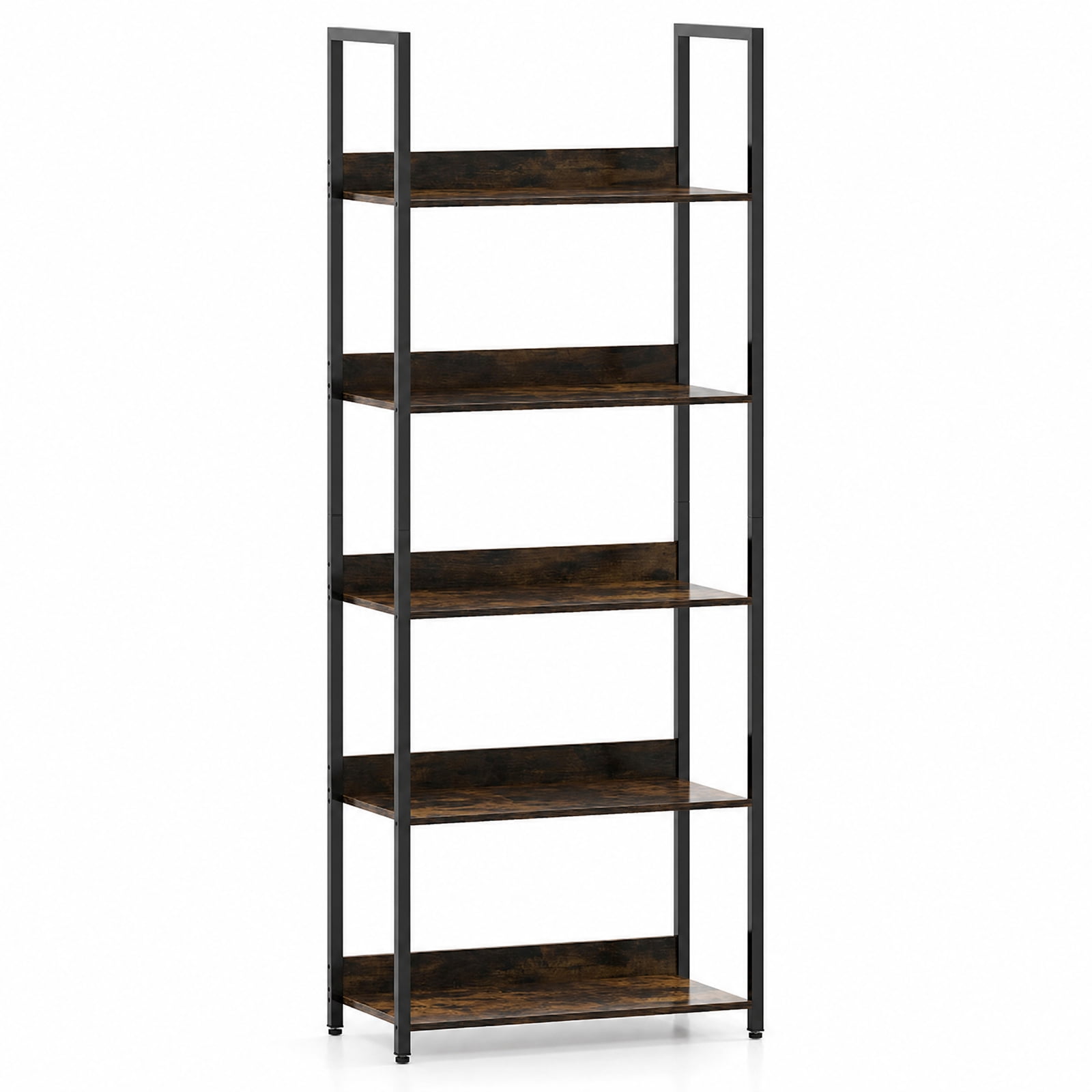 Furnibear 5-Tier Bookshelf Tall Wooden Open Bookcase with Back Panels for Living Room Home Office Bedroom Display Storage Shelf, Rustic Brown