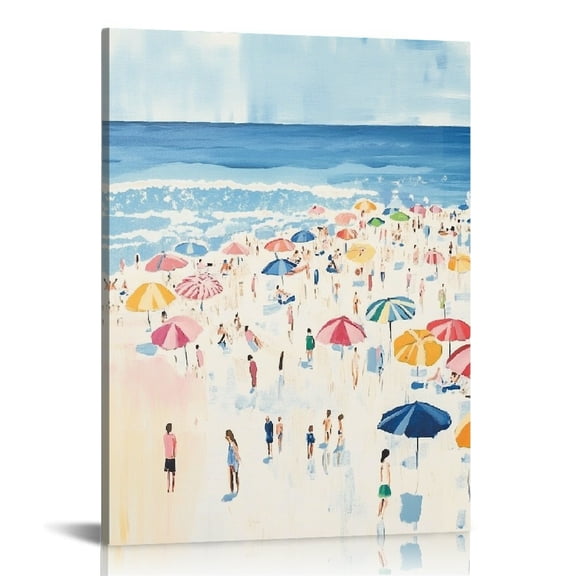 GooTPa Blue Beach Umbrella Canvas Wall Art, Canvas Prints Wall Art for Living Room Bathroom Bedroom Office, Art Print Painting for Home Decorations - 12x16in
