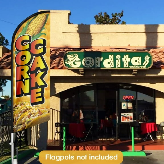 QSUM Corn Cake Themed Swooper Flag, 8FT Corn Cake Advertising Feather Flag, Corn Cake Banner Signs for Businesses and Storefronts(Flagpole NOT Included)