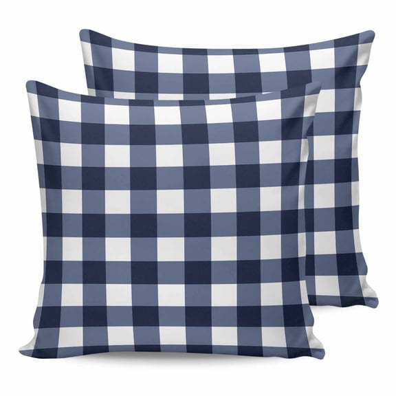 Pillow Covers 20x20 Set of 2, Navy Blue Check Throw Pillow Covers Decorative Couch Cushion Cover, Farmhouse Buffalo Plaid Blue Microfiber Soft Square Pillowcases for Bedroom Living Room Sofa