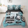 thumbnail image 2 of Homewish Pop Music Lover Bedding Comforter Set 7 Pieces for Teen, Cartoon Musical Instruments Full Bedding Set, Guitar Melody Reversible Fitted Sheet Flat Sheet, Lightweight Room Decor, 2 of 7