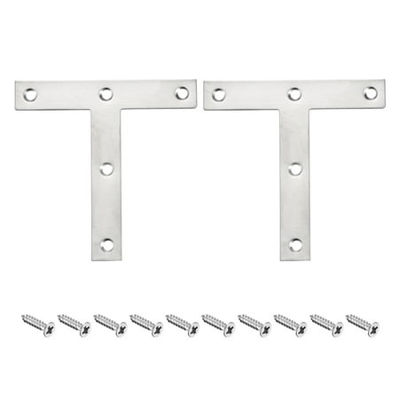 

T Shape Bracket 120x120x2mm Stainless Steel Mending Plates for Joint Fastener with Mounting Screws Silver Tone 2Pack