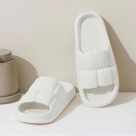 Women Ruched Puffy Strap EVA Flatform Open Toe Slip On Slide Sandals White 7.5-8.5