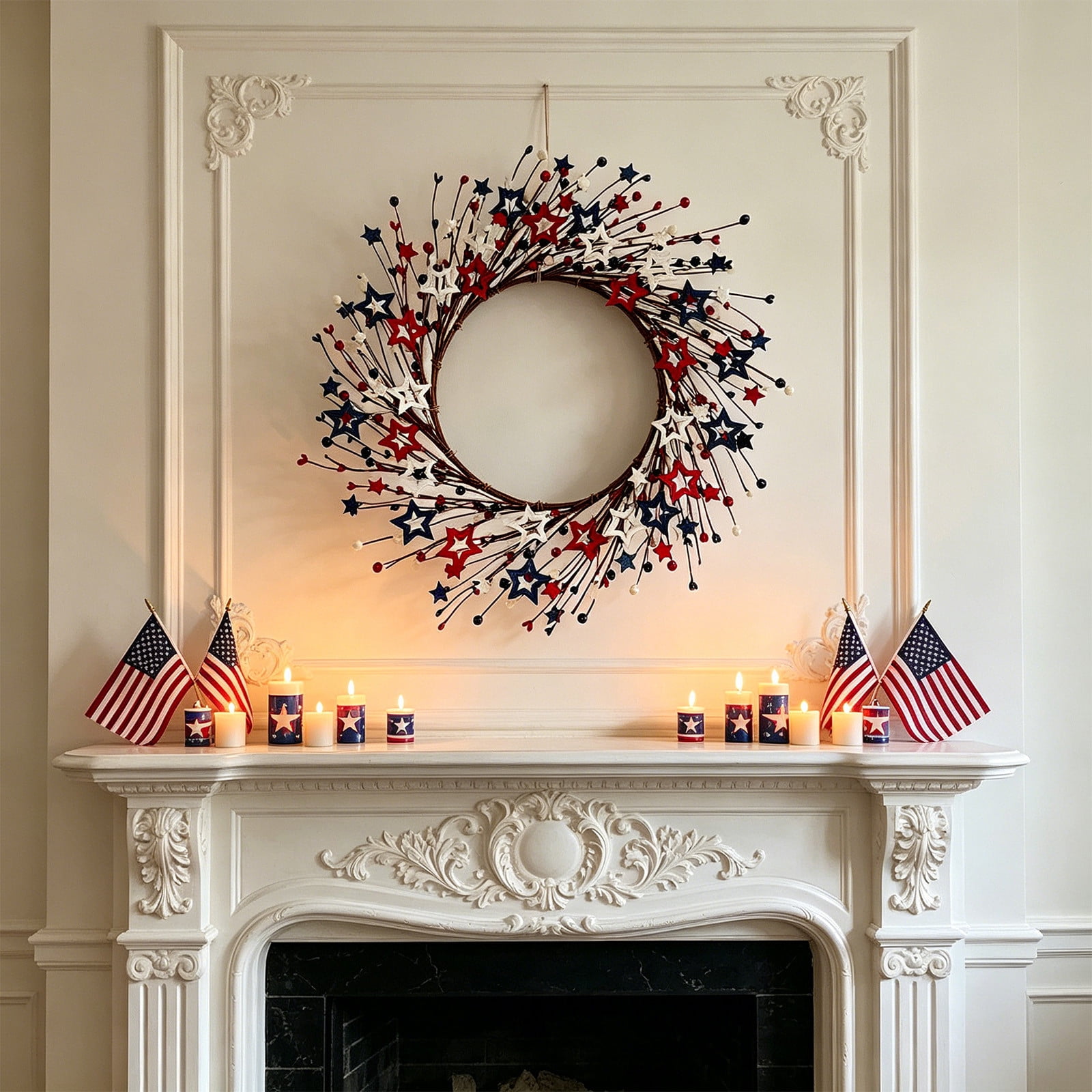 Five Pointed Star Wreath with Artificial Berries, Fabric Berry Wreath for Front Door Wall Mantel, Farmhouse Star Shaped Wreath for Seasonal Home Displays