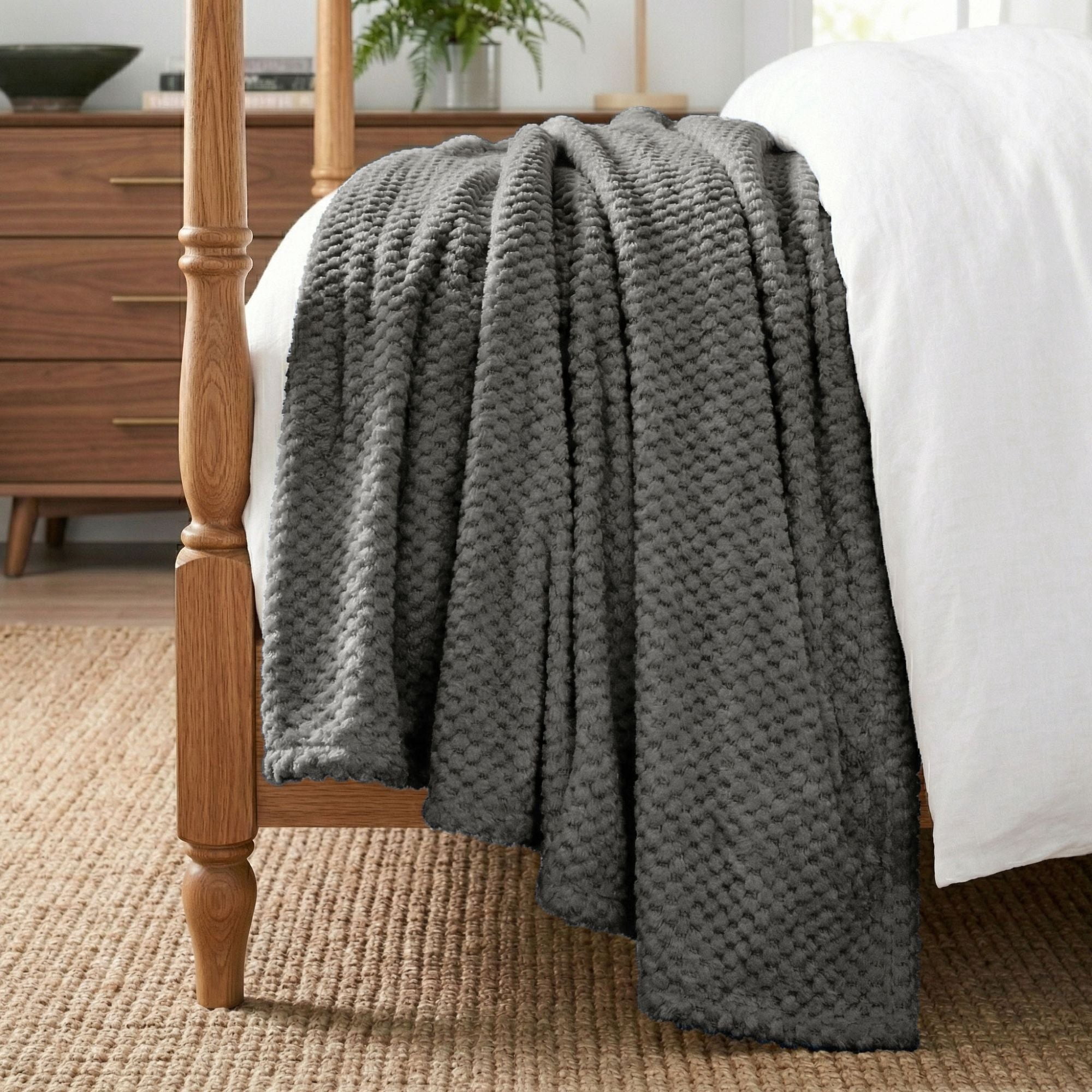 Superior Lily Pebbled Fluffy Fleece Blanket, Twin XL Size, Charcoal
