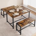 thumbnail image 3 of EDTara Modern Industrial 3-Piece Dining Table Set, 44.4" Table with 2 Benches, Space-Saving Breakfast Table for Kitchen, Apartment, or Studio, 3 of 8