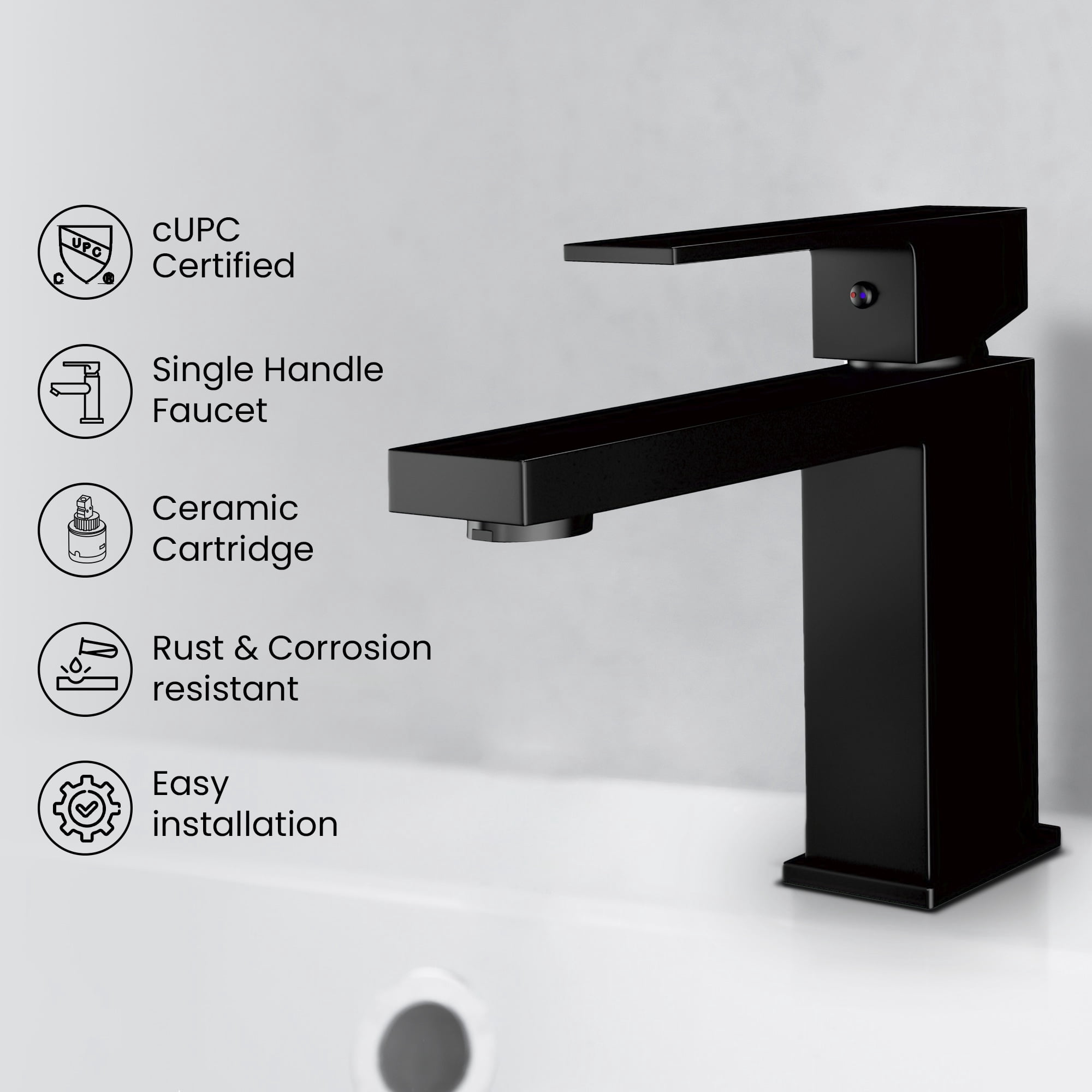 Ayna Decors Black Bathroom Sink Faucet Single Hole, Brass Single Handle Vanity Faucet with Pop Up Drain Stopper and Water Faucet Supply Lines
