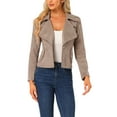 thumbnail image 1 of Chaquetas de ante sintético para mujer INSPIRE CHIC, con cuello de solapa, chaqueta de moto estilo biker, color marrón claro, talla XS, 1 of 5