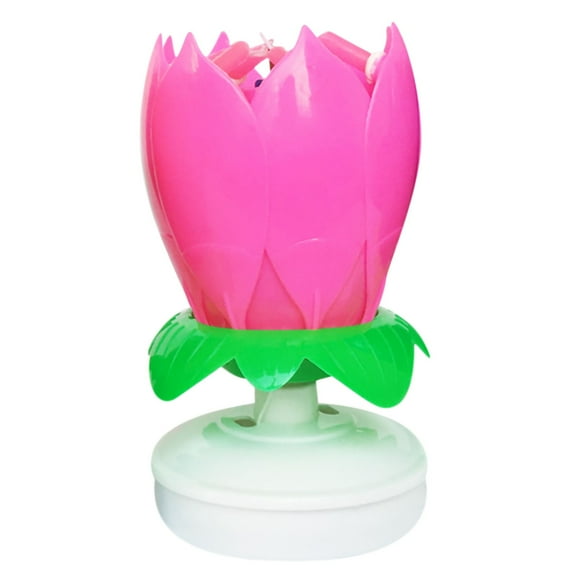 LongHanMao Clearance Musical Lotus Flower Cake Candles Double Rotating Musical Candles Opens Spins And Plays Cake Decoration For Birthday Party,Pink