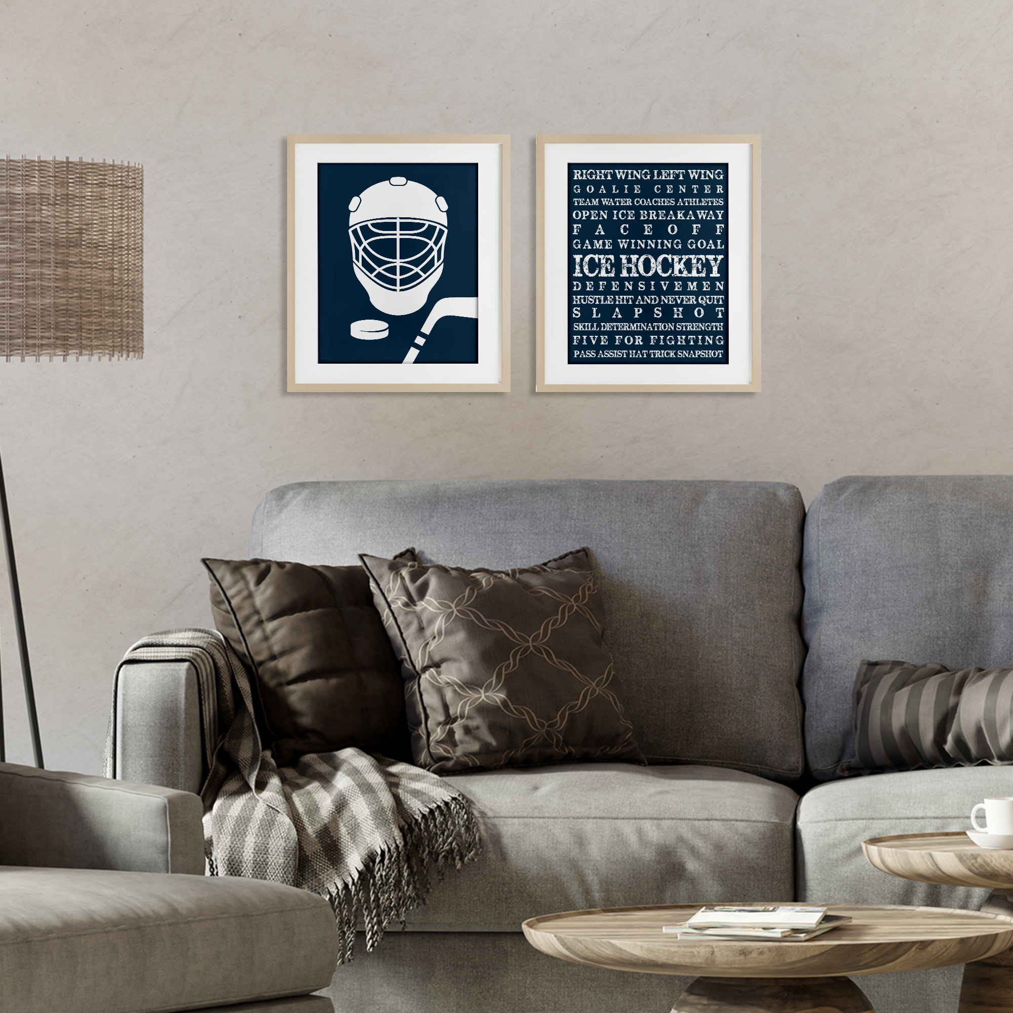 Stupell Industries Hockey Equipment & Phrases 2 Piece Birch Framed Print Under Glass Set, design by Melody Hogan
