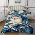 thumbnail image 1 of Cat Bedspread Set Twin Japanese Style Coverlet Set For Kids Boys Girls Teens,Ocean Wave Quilt Set Cartoon Animals Bedding Set Yellow Blue, 1 of 4