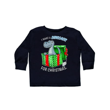 

Inktastic I Want a Dinosaur for Christmas in Green and Red Gift Box Gift Toddler Boy or Toddler Girl Long Sleeve T-Shirt