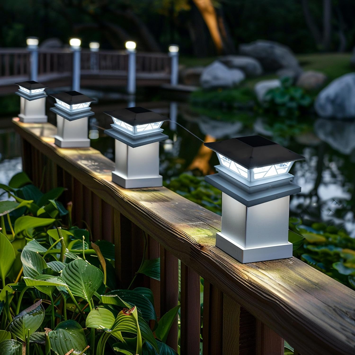 Dazzle Bright 8 Pack Solar Outdoor Fence Post Lights, 2 Modes Post Cap Lights Waterproof Color Changing Warm White/Cool White for Yard, Garden, Porch, Patio Decor, for 4x4 5x5 6x6 Wood Posts