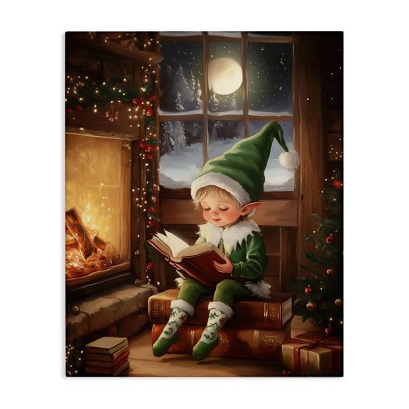 Stupell Industries Eclectic Reading Elf by Fireplace Canvas Art, 16 x 20, by Arlington Prints