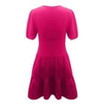 thumbnail image 5 of New Summer Plus Size Dresses for Women 2024 Fashion Solid Color Slim High-waist V-neck Mid-sleeve Dress Short Sleeve V-neck Knee-length Dress, 5 of 8