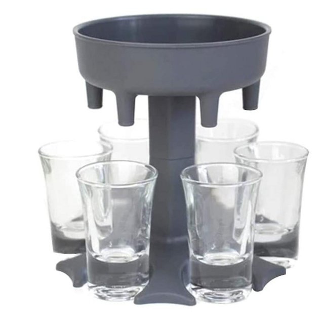 Soporte para dispensador de vino, dispensador y soporte para 6 vasos de chupito, separador de cerveza, accesorio para fiesta, color gris