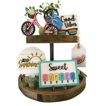 

1 Set Of Ummer Tier Tray Decor Summer Decor Summer Time Hello Summer Hierarchical Tray Decorative Set Summer Wooden Logo Rural Farmhouse Decorative Wooden Kitchen Hierarchical Tray Ti Trays