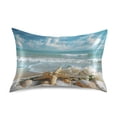 thumbnail image 3 of Haosy Satin Pillowcase for Hair and Skin Standard Cooling Silk Pillow Case with Envelope Closure Starfish Conch Sea 20"x40", 3 of 9