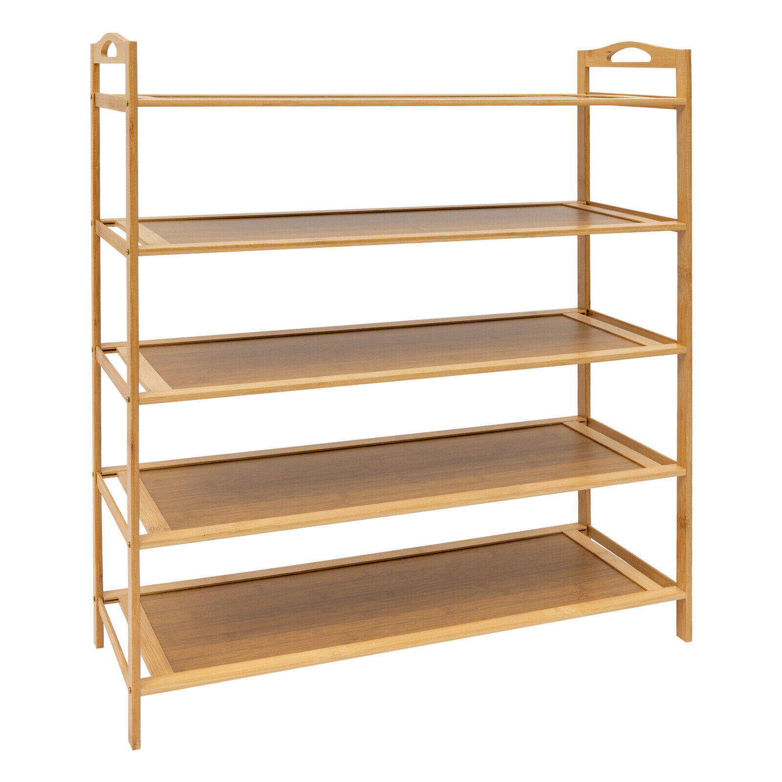 Multi-tier Shoe Storage Rack, Dark Brown Color Free Standing Shoes Shelf Organizer, 5-tier Shoe Rack Bamboo Density Board