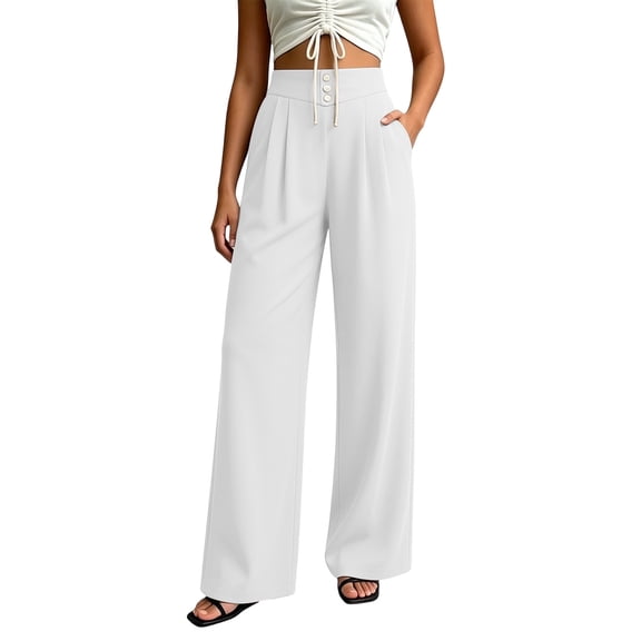 Guluxicc Womens High Waisted Wide Leg Pants Button Front Casual Trousers with Pockets Solid Color Pants for Work Casual and Business