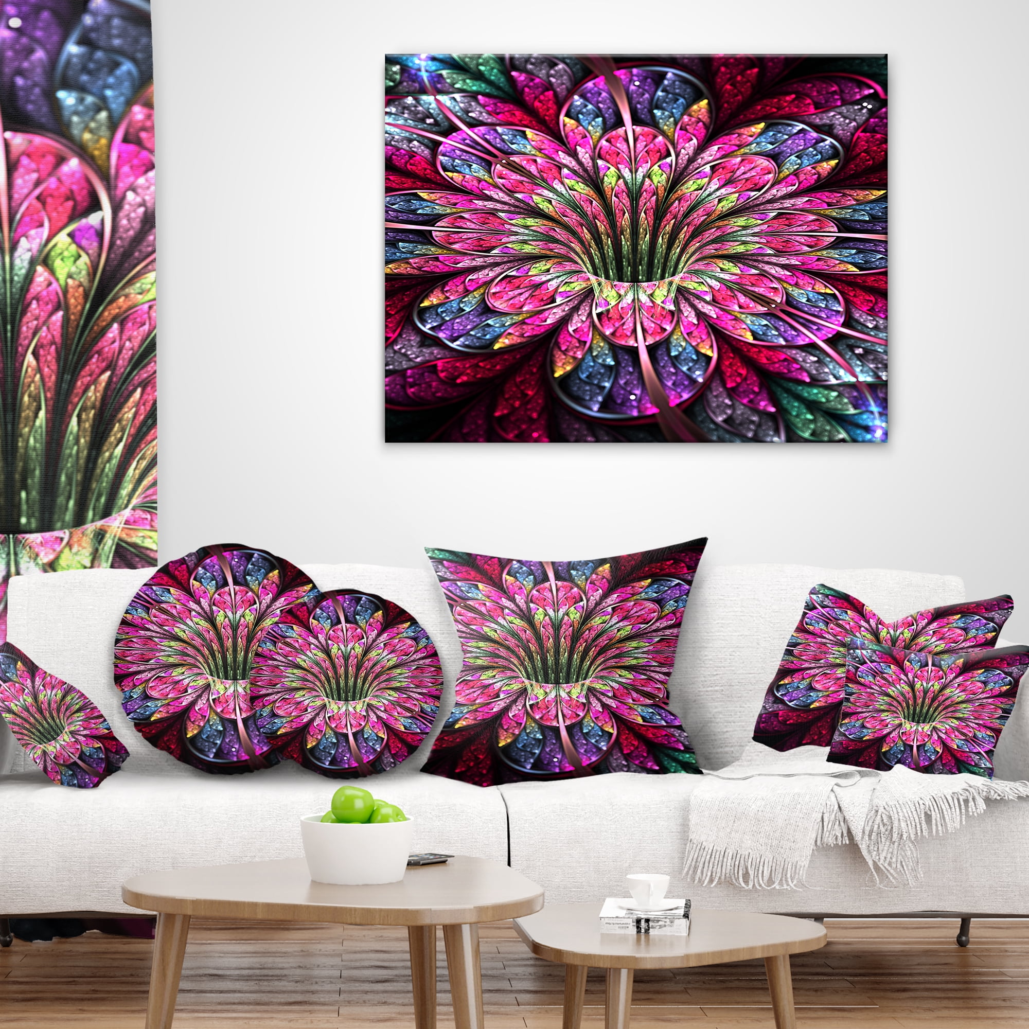 Designart Pink Blue Colorful Flower - Floral Throw Pillow - 12x20
