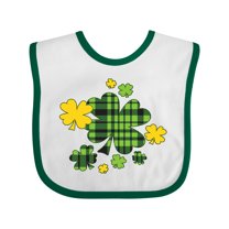 Inktastic St. Patrick's Day Plaid Green and Yellow Shamrocks Boys or Girls Baby Bib