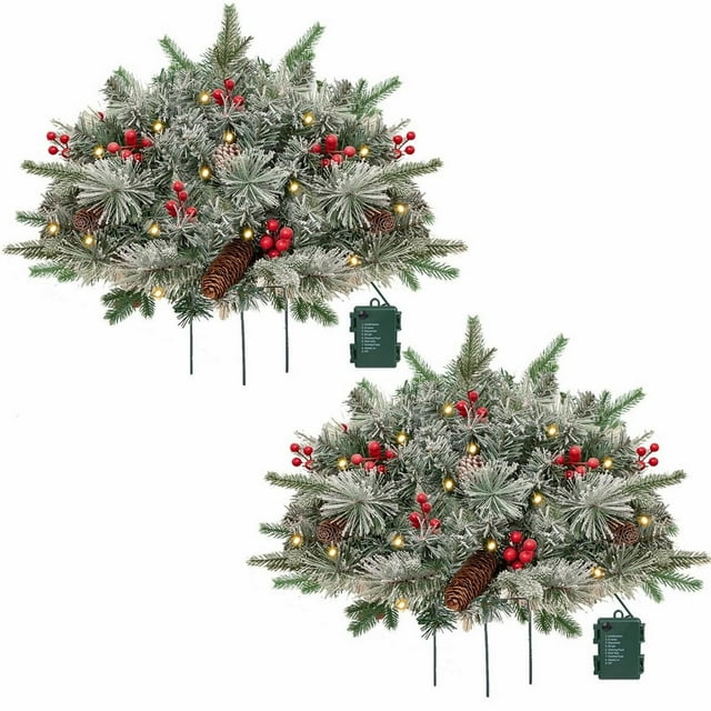 Planter, Christmas Urn Fillers Outdoor Front Porch, Pre Lit Christmas Planter Filler, Faux Christmas Greenery for Outside Planter Bushes, Christmas Tree Decorations