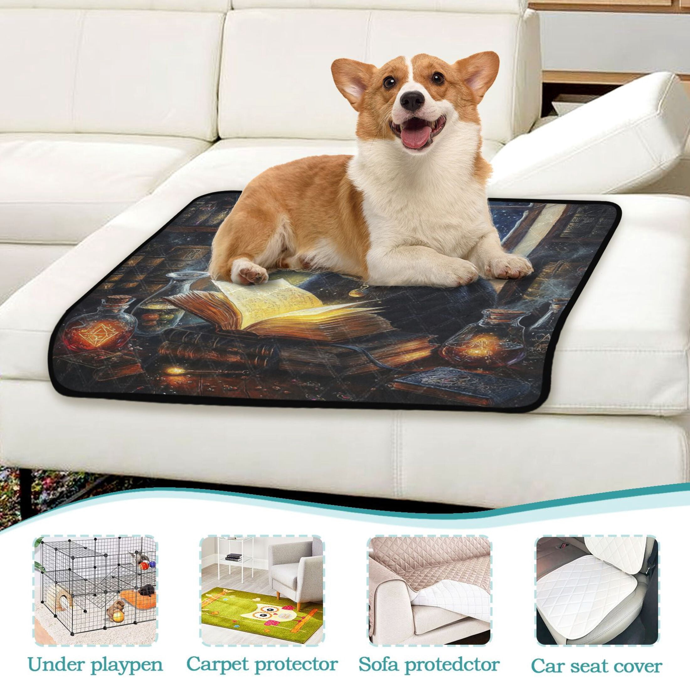 Qxltty Black Cat Magic Room Cat litter Pads Pet Set of 3 Diaper Mats Center Anti-leakage Layer Absorbent Soft and Comfortable