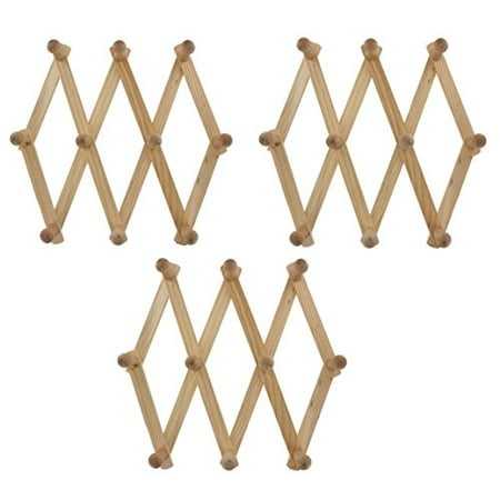 Hanging Hat Rack Set Of 3 ALAZCO Accordion Style Wood Expandable Wall Rack For Hat, Cap, Belt, Umbrella Coffee Mug Jewelry Hanging wooden Pegs ()