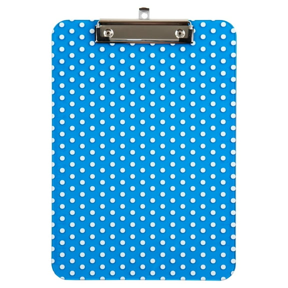JAM Paper Plastic Clipboard, 9 x 12.5, Blue Polka Dot, 1/Pack