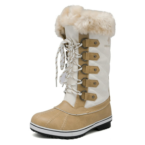 Dream Pairs - Dream Pairs Women's River_1 Beige White Mid Calf Winter ...