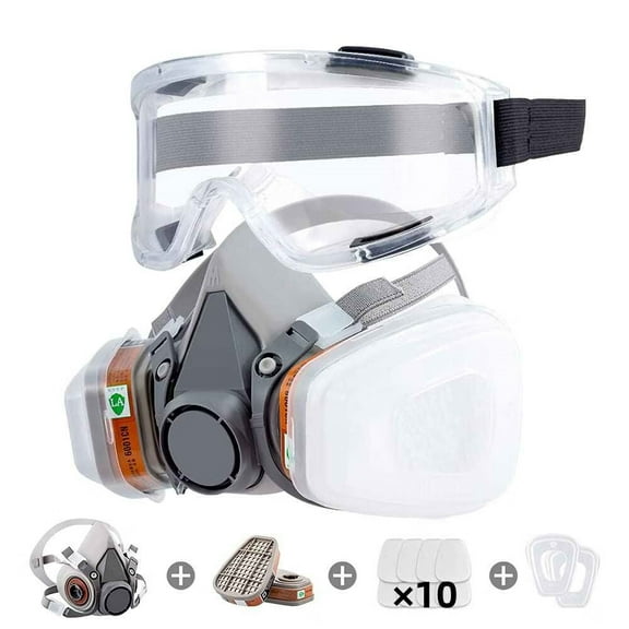 Reusable Half Face Gas Mask with Safety Glasses,Filters - For Painting,Welding,Woodworking