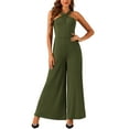 thumbnail image 1 of INSPIRAR CHIC Mono de Cuello Cruzado para Mujeres, Pantalón Ancho Sin Mangas, Mono de Largo Completo en Verde Militar, 1 of 4