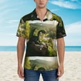 thumbnail image 2 of Fuzoiu Deep Forest Stone Green Dragon Print Hawaiian Shirt for Men, Summer Beach Casual Short Sleeve Button Down Shirts, Men’s Beach Summer Shirts with Pocket,Medium, 2 of 7