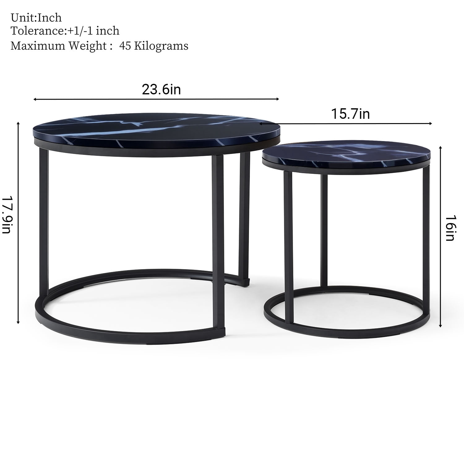 MAYEERTY Nesting Coffee Table Set of 2, Round Center Table with Metal Frame, Space Saving Accent Side Table for Living Room Bedroom Small Apartment