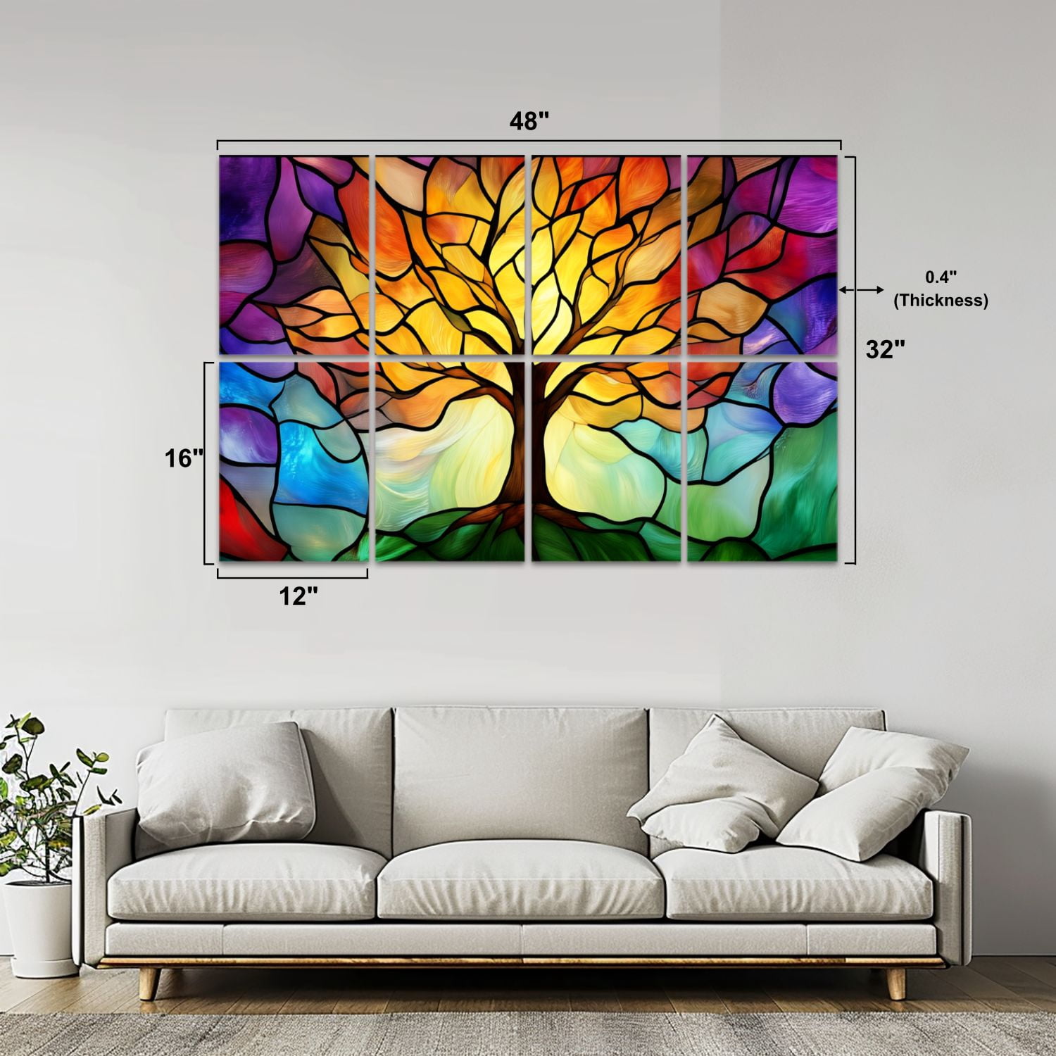 Stained Glass Style 8 Pack Art Acoustic Panels Sound Absorbing Tree Colorful Autumn Leaves Decorative Soundproof Wall Panels Self Adhesive for Nursery Game Room Bedroom 48"x32"