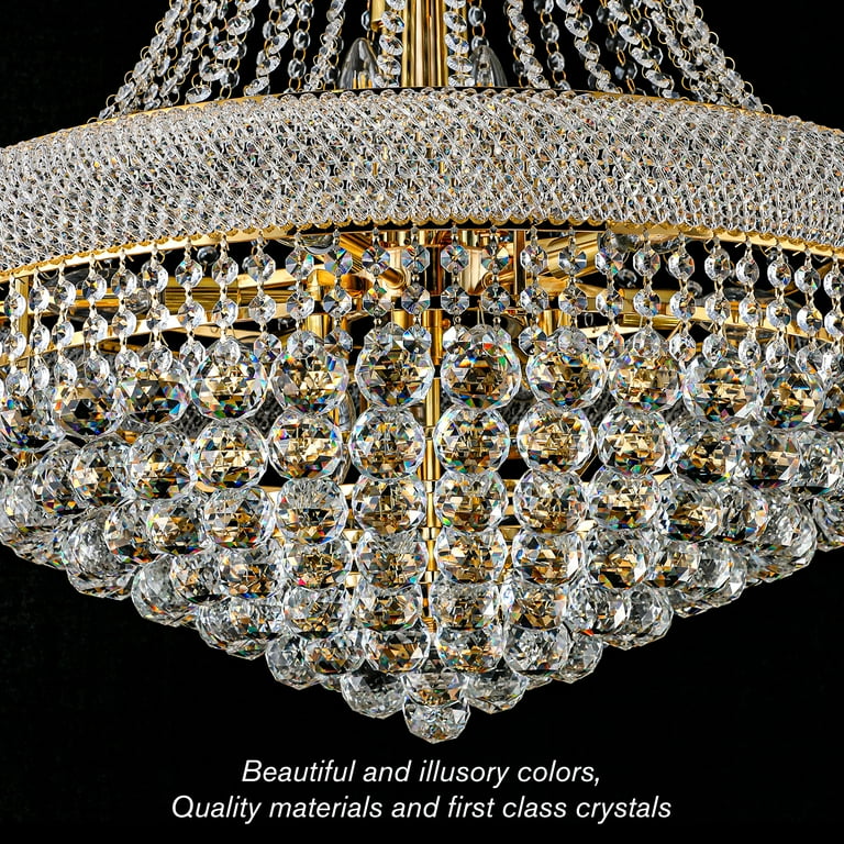 Wellmet Boho Crystal Chandelier - 31.9" Gold Frame, 9-Light, For Living Room, Dining, Entryway