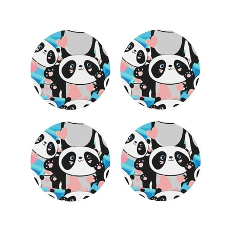 

Tideii Panda Cute Pink Hearts for Leather Coasters 4 Pieces Anti-fouling and Anti-scalding Decorative Coasters Suitable for Restaurants Kitchens Coffee Shops-Round Shape