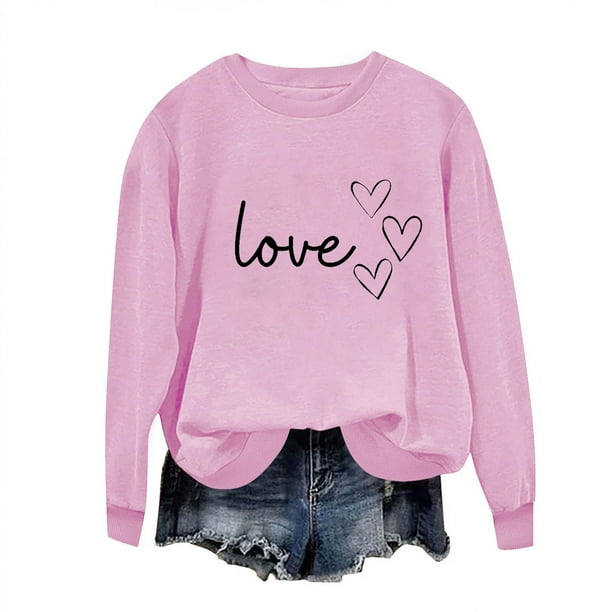 Sudadera Penkiiy Valentine para mujer: lindas camisetas del día de San Valentín Love Heart Graphic Print Suéter de manga larga Tops XS Pink