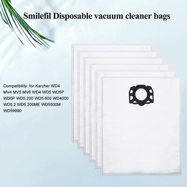 10-Pack Disposable Dust Bags For Karcher WD4/WD5/WD6 & MV4/MV5/MV6 Wet/Dry Vacuums – 5-Layer Non-Woven Filter, 99% Filtration, Compatible With Models WD4000-WD5999