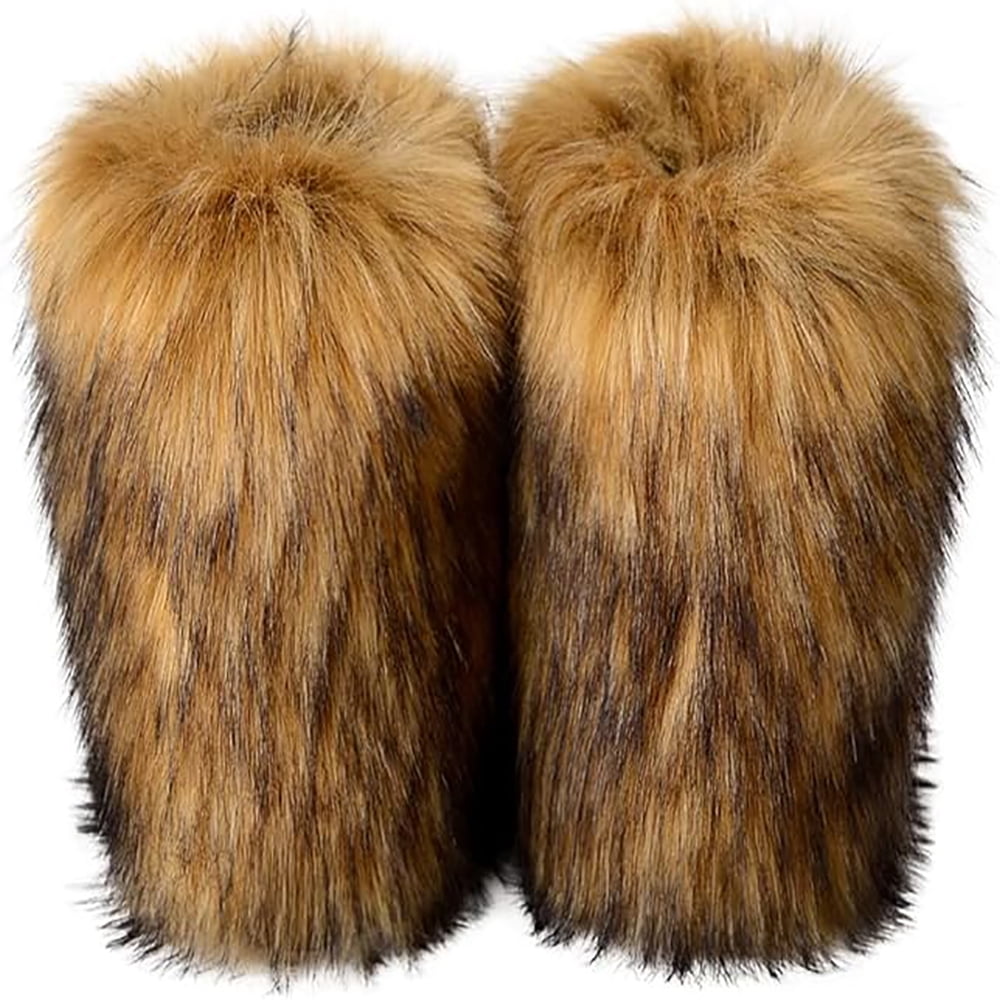 Women Faux Fur Boot Furry Fluffy Snow Boot Short Boots Warm Comfortable Outdoor Flat Shoes