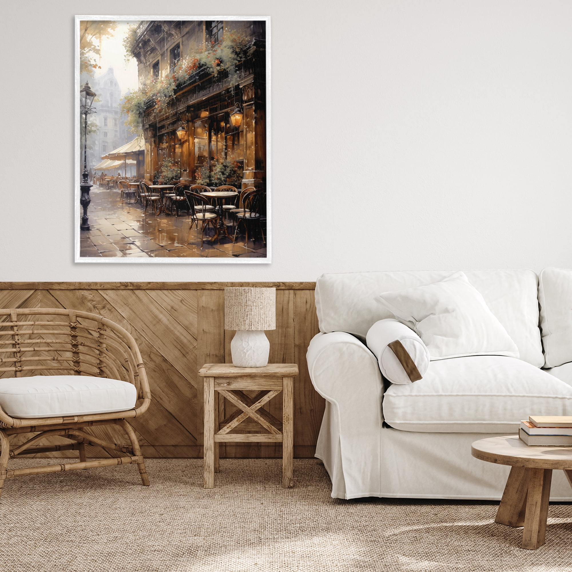Stupell Industries Paris Street Cafe in Rain White Framed Giclee Art, design by Creative Studio