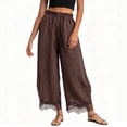 thumbnail image 4 of RFQWOVSR Women's High Waist Drawstring Wide Leg Linen Pants with Lace Trim Pockets Loose Fit Casual Summer Trousers M, 4 of 5