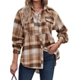 thumbnail image 2 of ZXSXSY Women Plaid Print Lapel Buttons Down Long Sleeve Pockets Peplum Blouse Shirt, 2 of 6