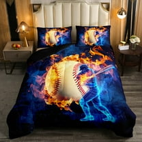 Baseball Comforter Set European Sport Twin Bedding Sets for Girls,Baseball Bat Quilt,Flaming Fire Ball Game Player Duvet Insert Softball Sports Ball Room Decor