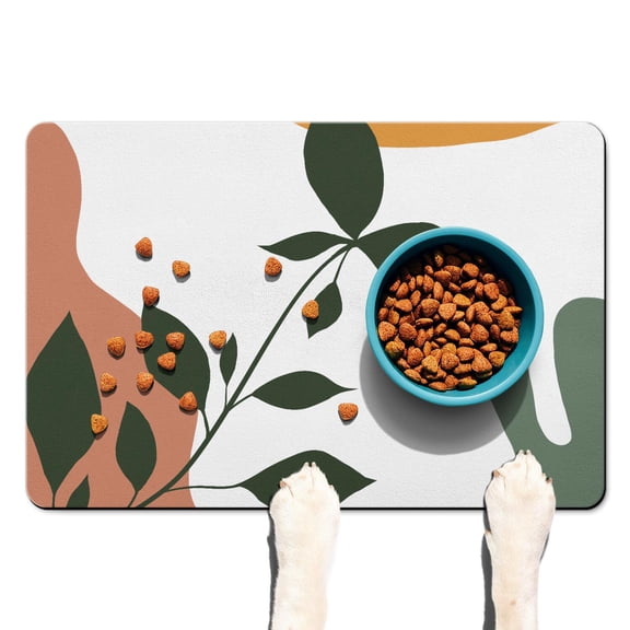Boho Retro Floral Pet Feeding Mat-Absorbent Pet Placemat for Food and Water Bowl, with Waterproof Rubber Backing, Quick Dry Water Dispenser Mat for Dog and Cat (16"x24")