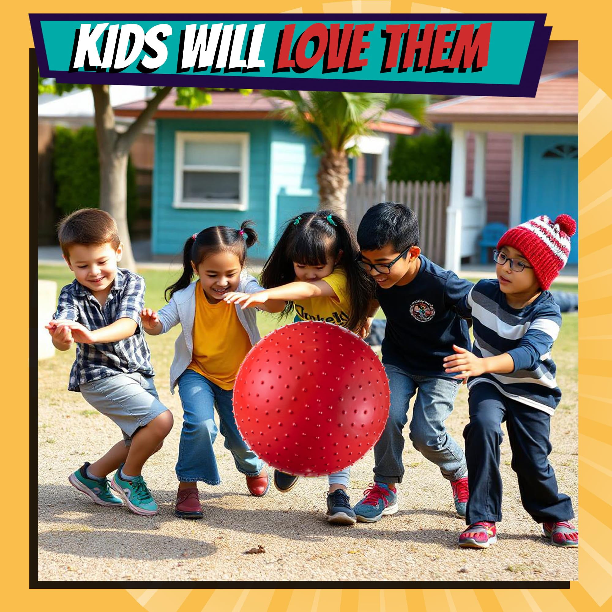 18-Inch Big Balls for Toddlers and Kids - Pack of 5 Inflatable Giant Balls for Kids with Hand Air Pump, Big Bouncy, Sensory Play, Stress Toy, Knobby, Large Playground, Recess, Games for Children